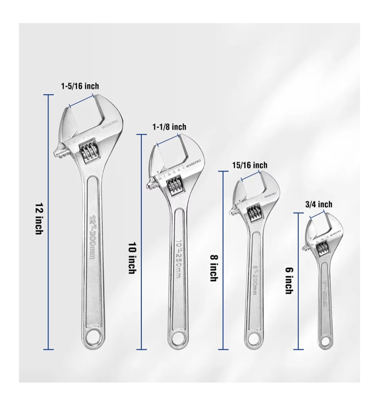 WORKPRO 4-Piece Adjustable Wrench Set