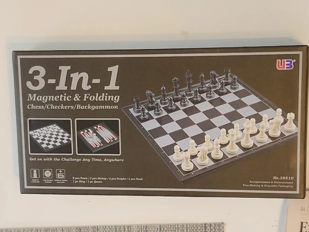 3-In-1 Magnetic Folding Chess/Checkers/Backgammon Game Set