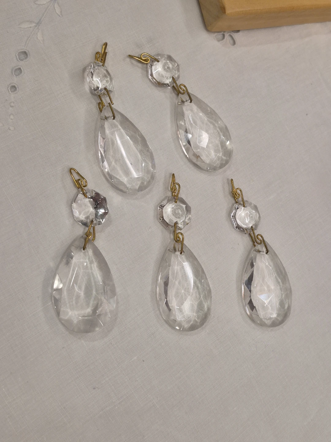 Lot of 5 Glass Teardrop Crystals Charms Decor Crafting DIYs
