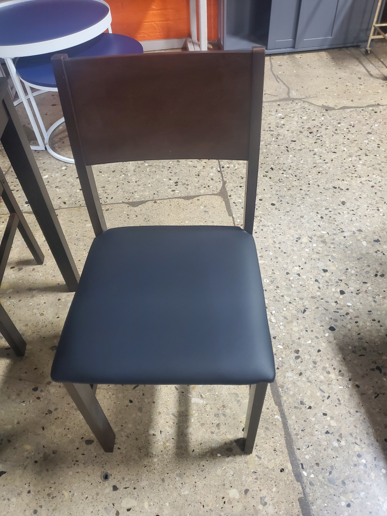 Dark Wood Dining Chair with Black Upholstered Seat - photo 3