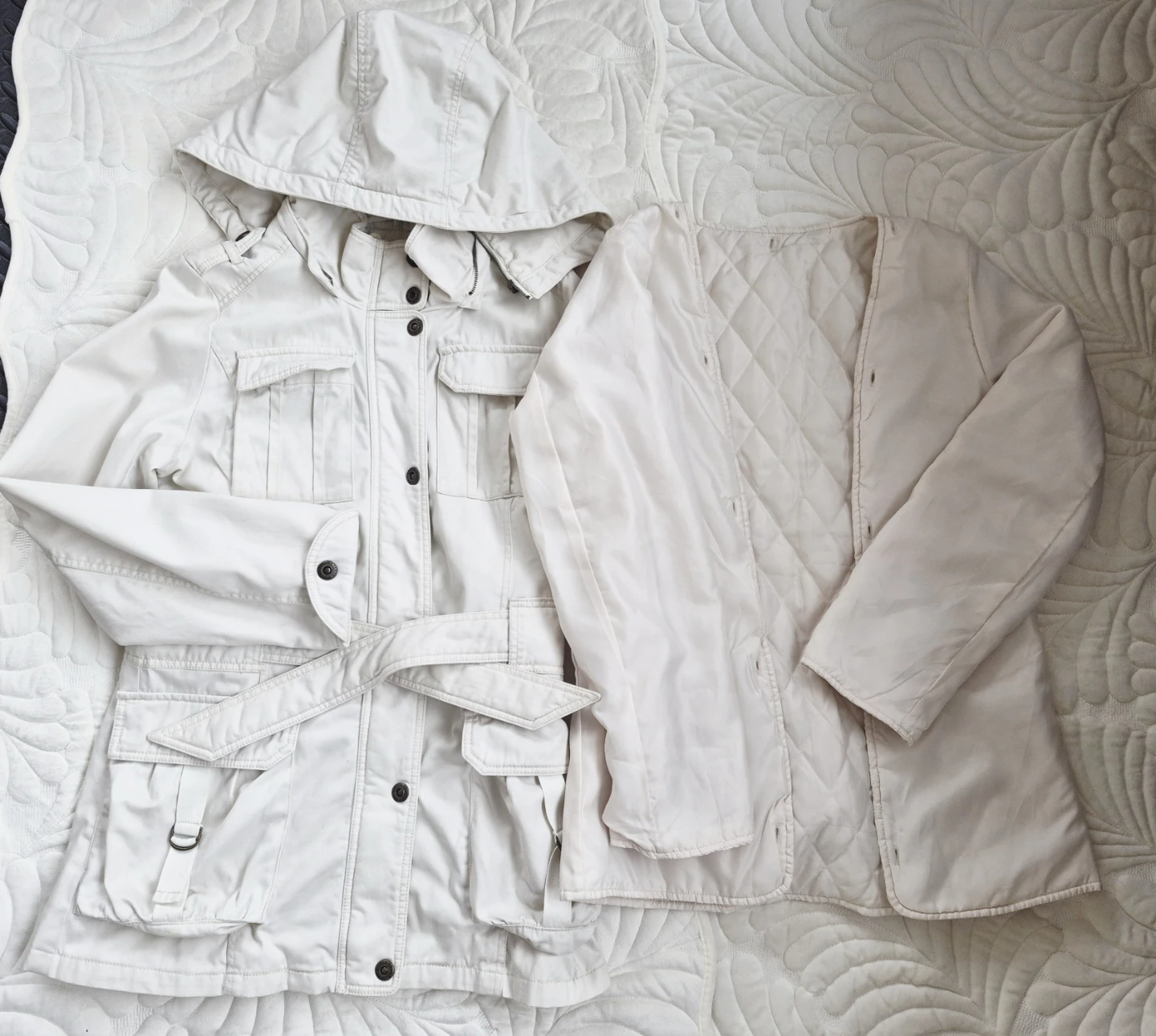 Cotton Cream Belted Utility Jacket with Removable Quilted Lining - photo 3