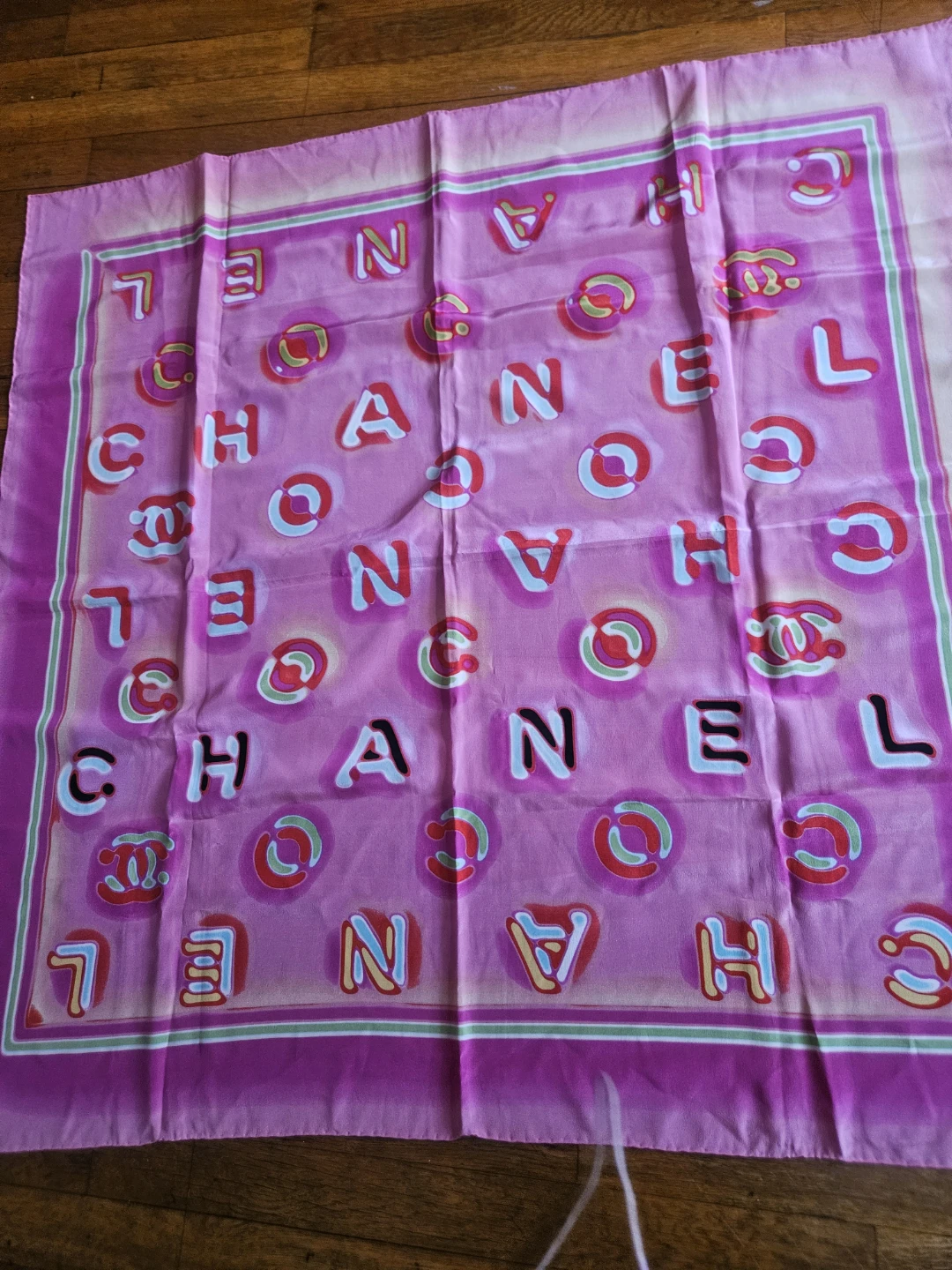 CHANEL Silk Scarf Pink CC Logo Print