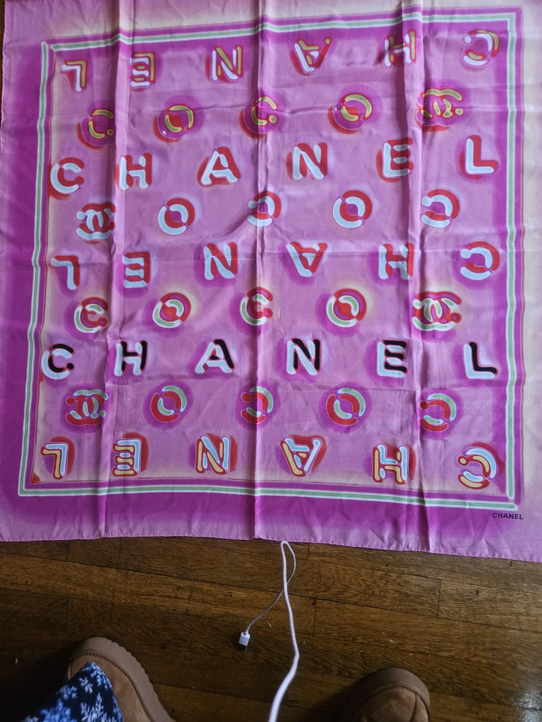 CHANEL Silk Scarf Pink CC Logo Print - photo 3