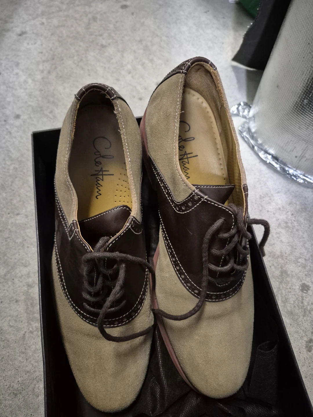 Cole Haan Saddle Shoes Tan Brown Suede Leather Lace-up Oxfords