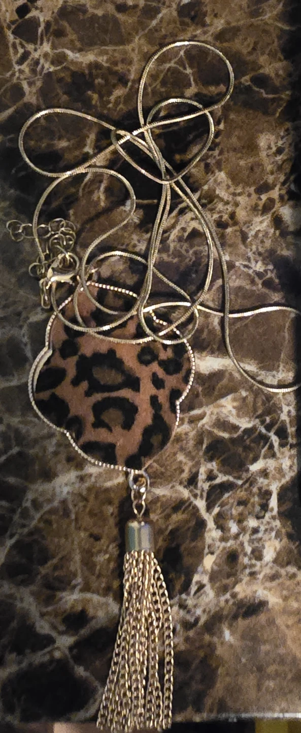Leopard Print Tassel Pendant hold tone Necklace - photo 3