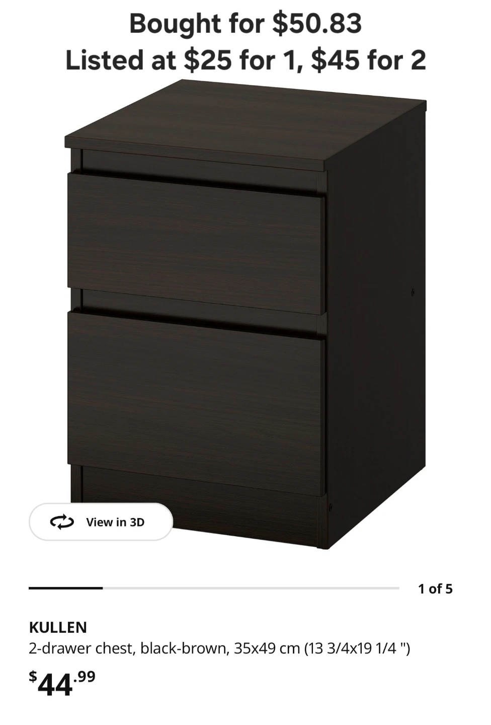 IKEA KULLEN 2-drawer chest, black-brown