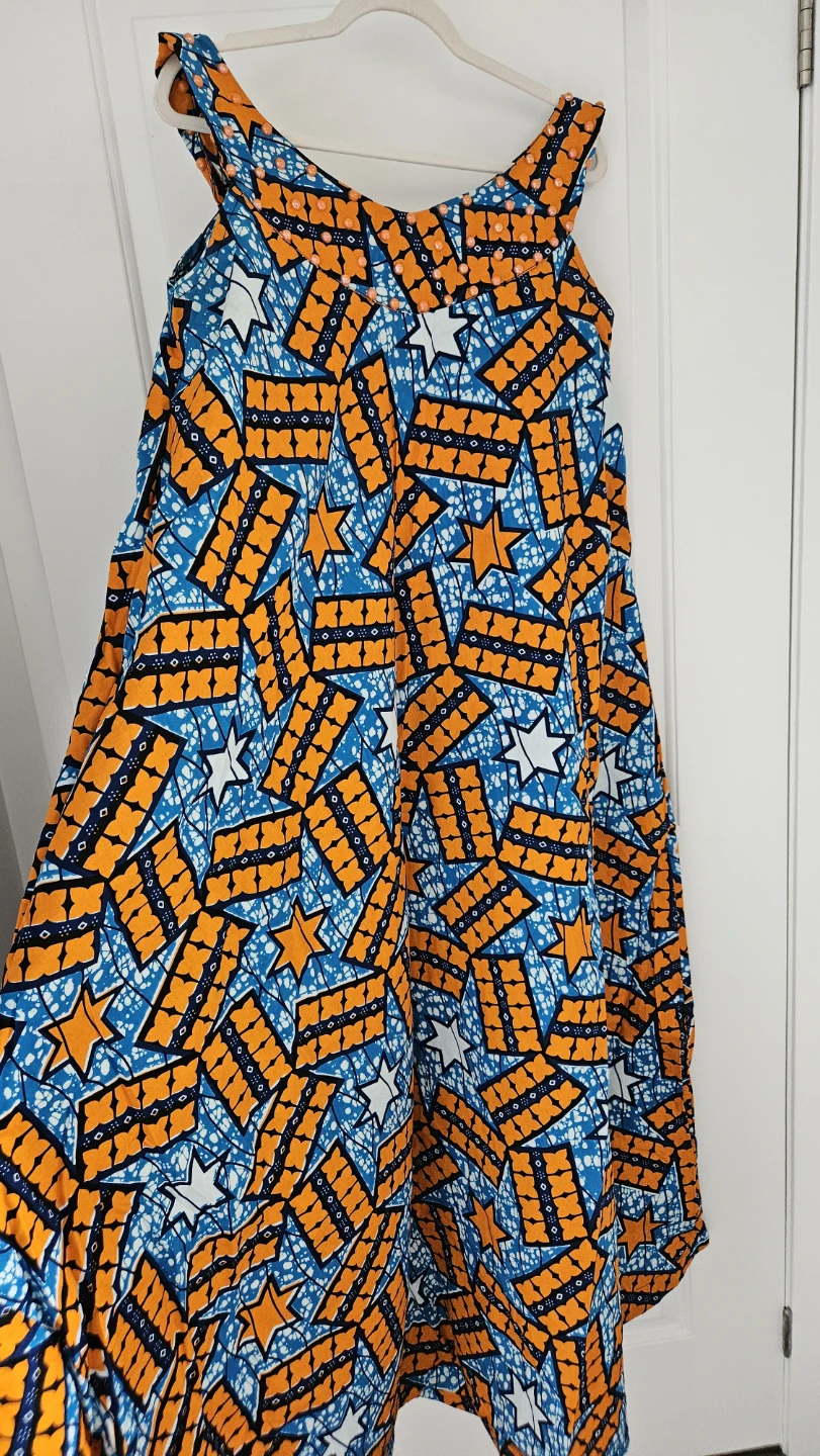 New Vibrant Print Maxi dress with Beaded Neckline, Size Medium - photo 3