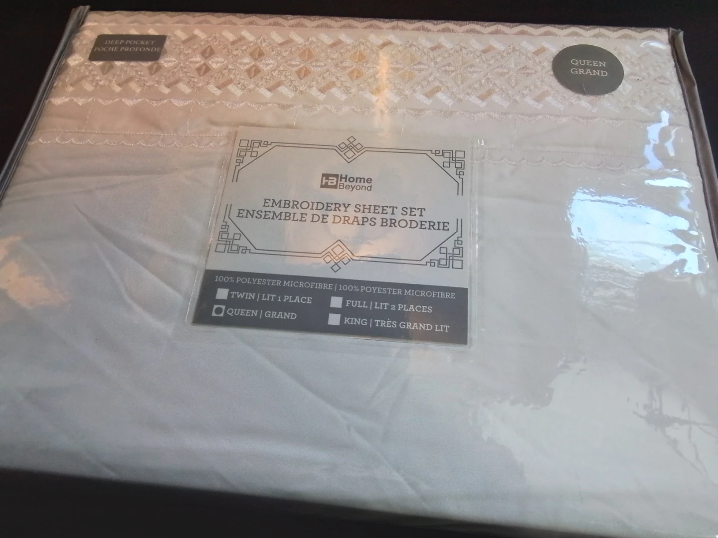 Home Beyond Queen Embroidery Sheet Set White 100% Polyester