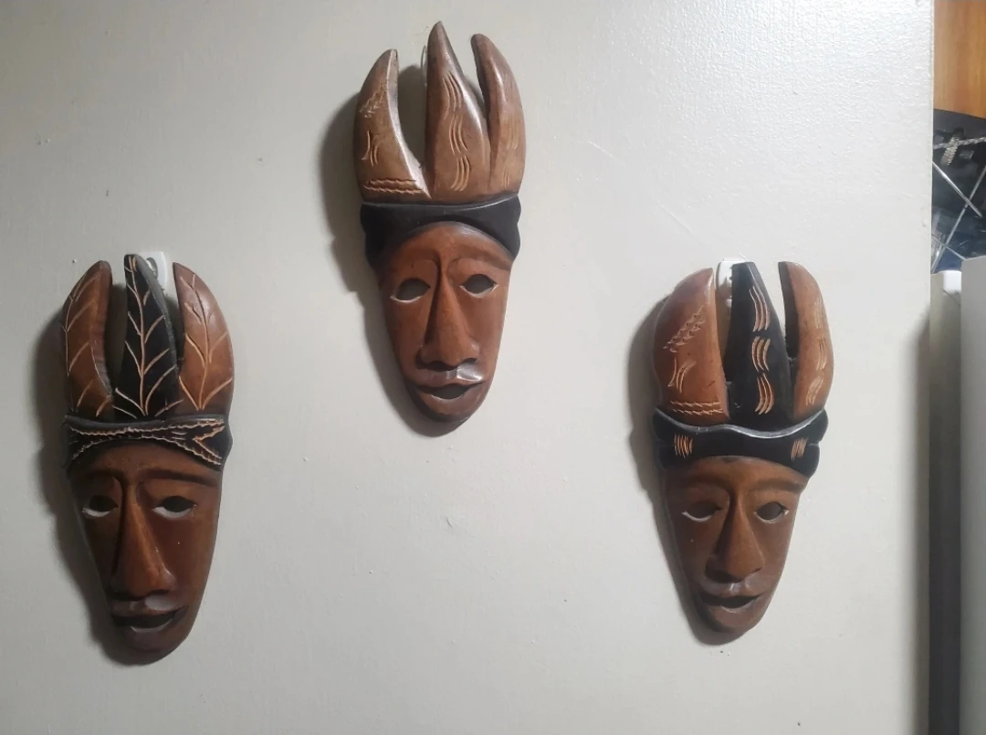 Set of 3 Hand Carved Wooden Tribal Masks