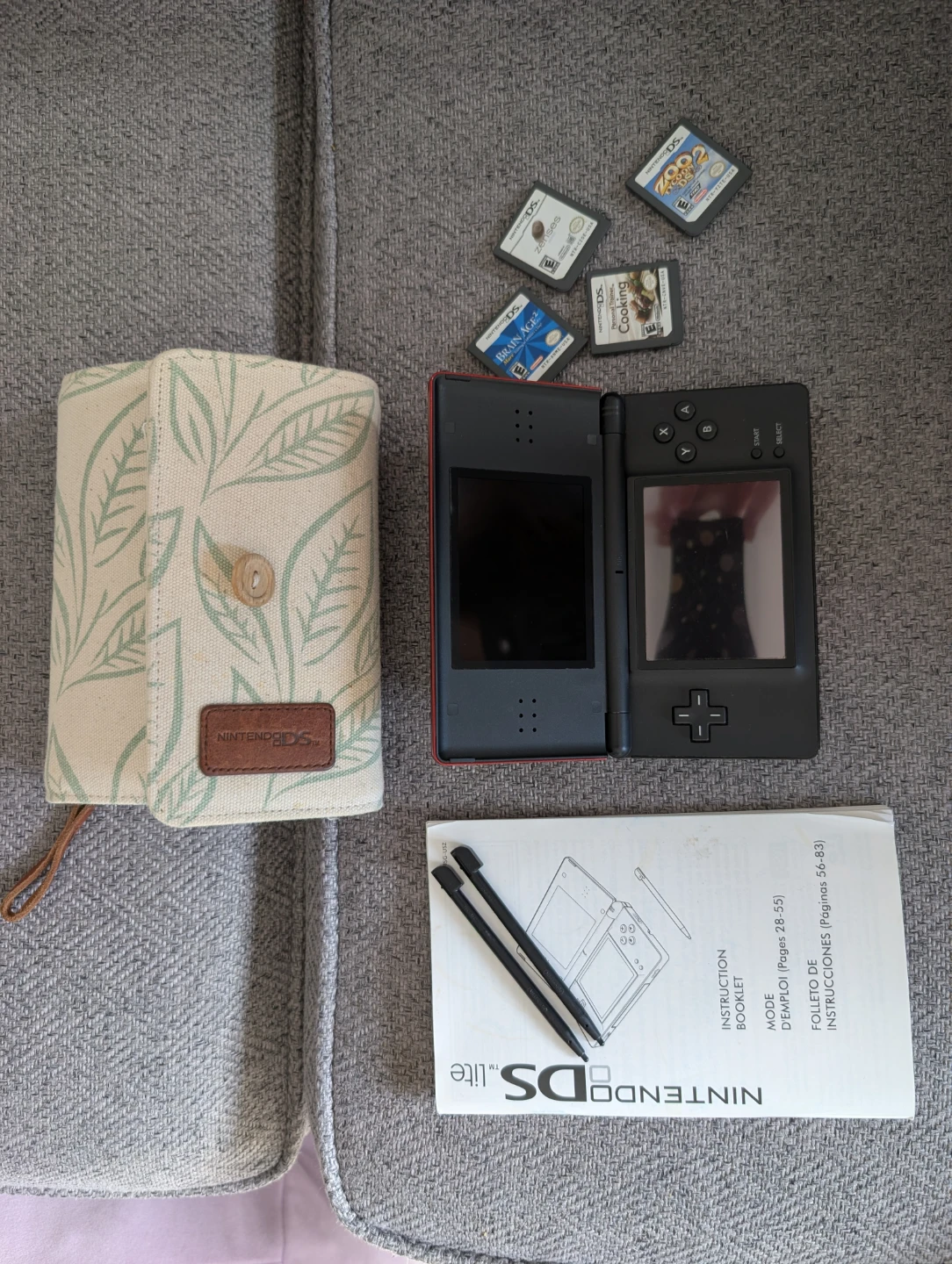 Nintendo DS Lite Red with Games and Case