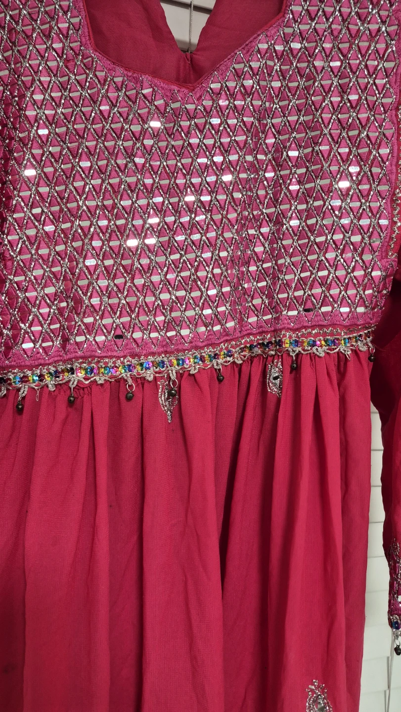 Bright Pink Embroidered Dress with Sequins and Beads