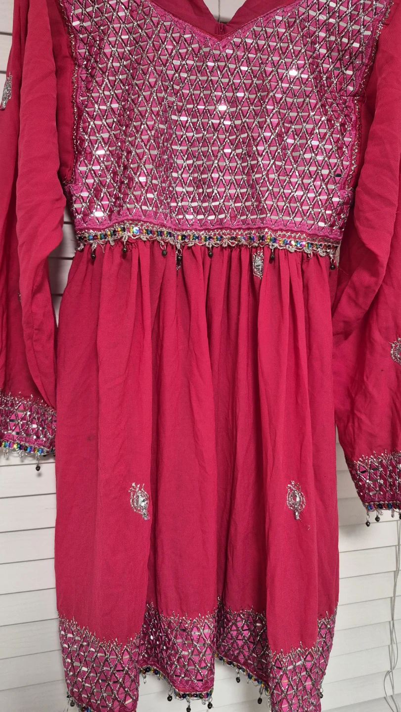 Bright Pink Embroidered Dress with Sequins and Beads - photo 3