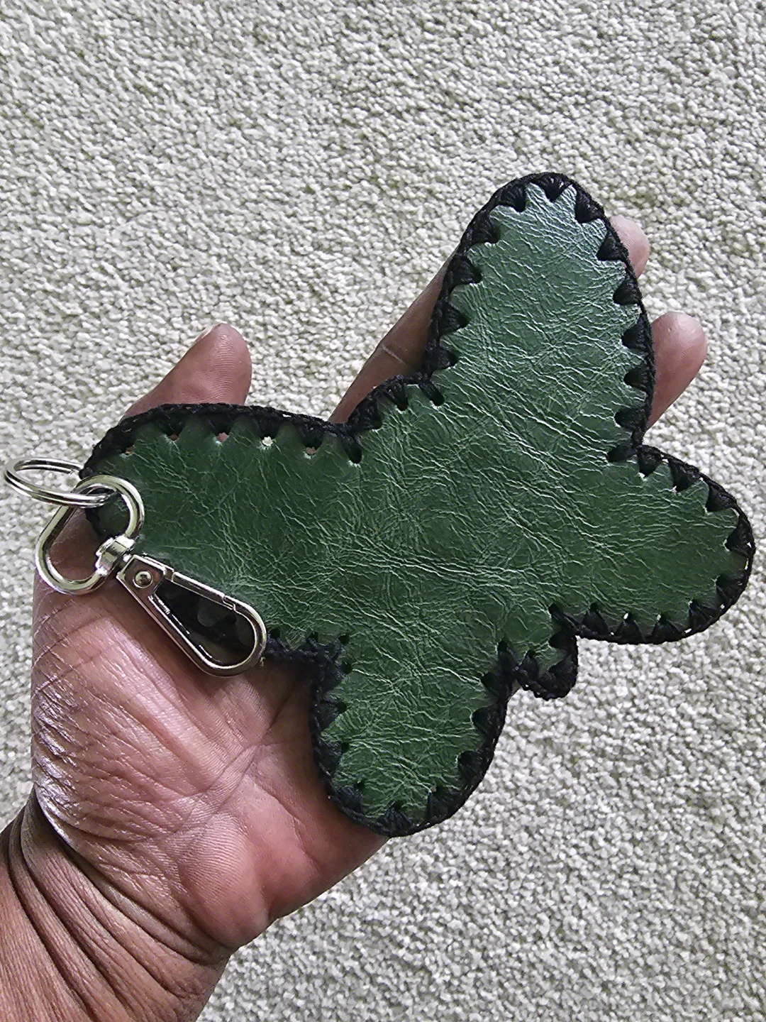 Green Butterfly real Leather Keychain - photo 3
