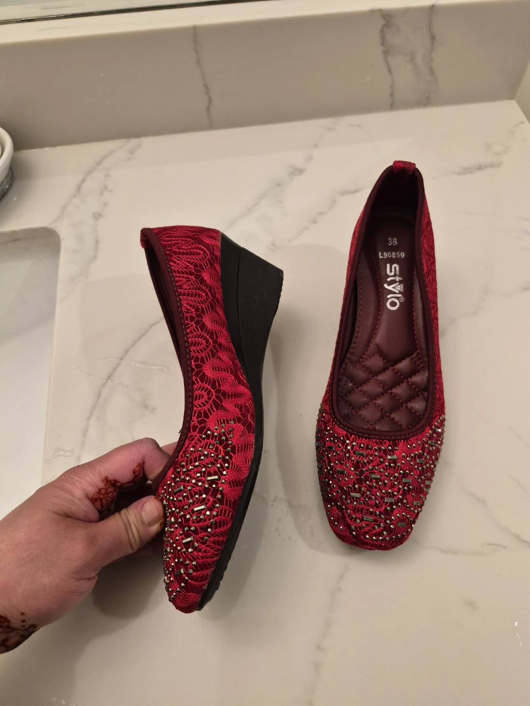 Red Stylo Wedge Flats with Embellishments - Size 38 - photo 2