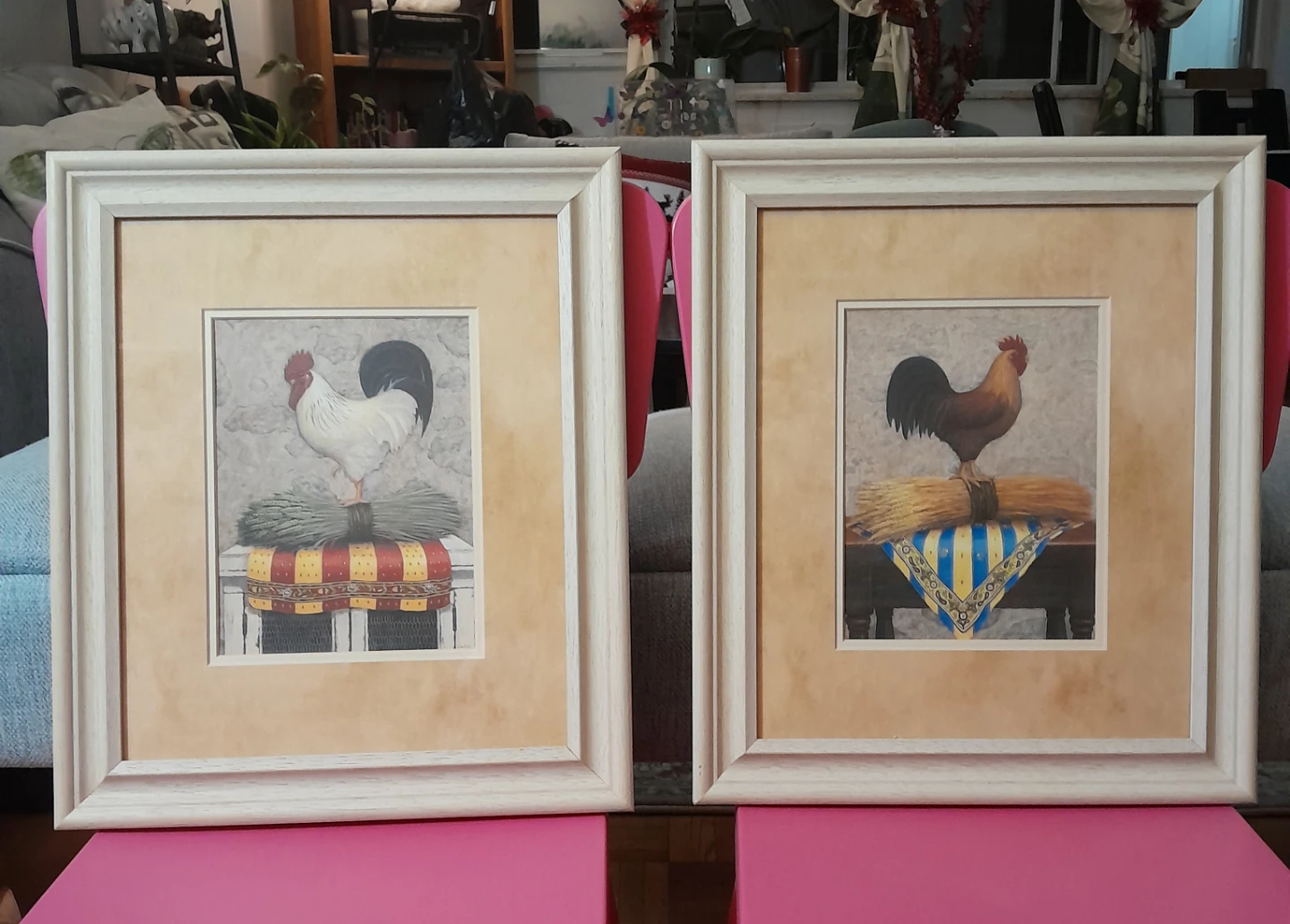 Set of 2 Vintage Roosters Framed Art Prints