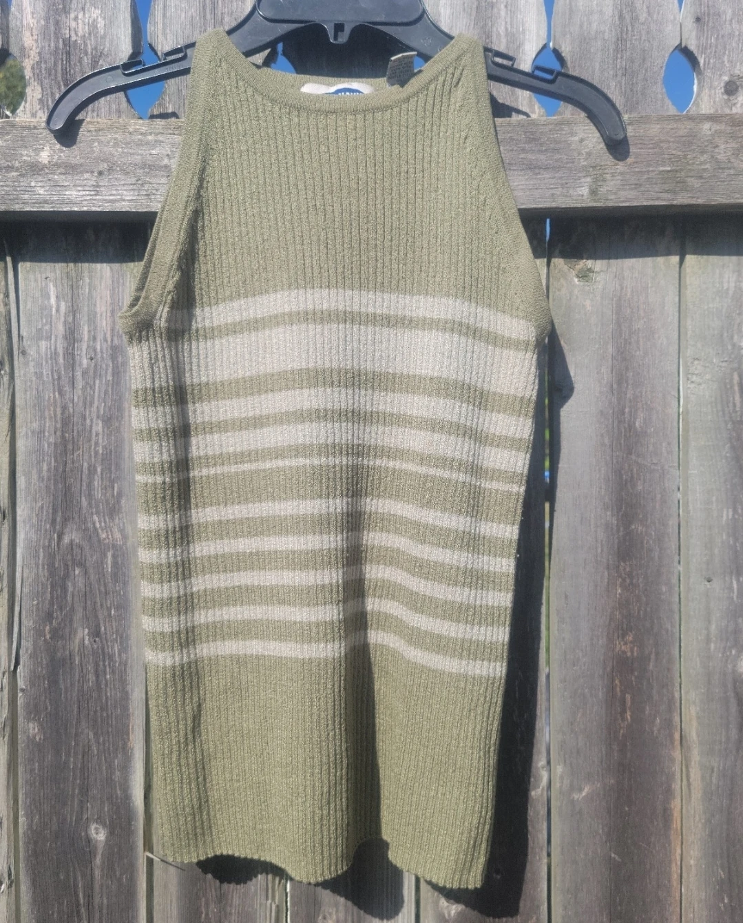 Green Striped Ribbed Knit Tank Top