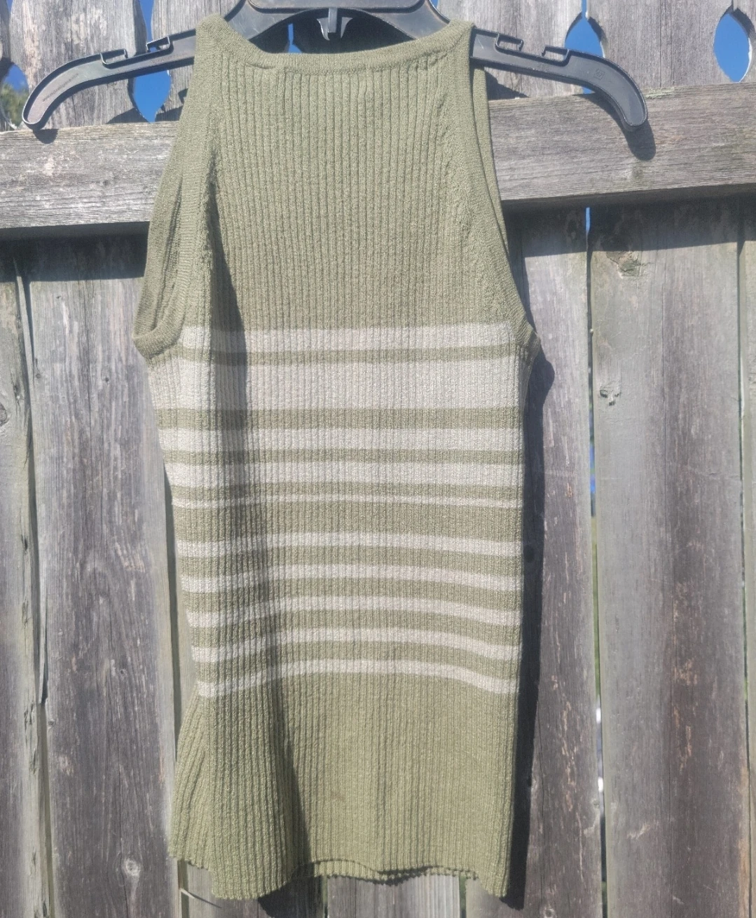 Green Striped Ribbed Knit Tank Top - photo 2