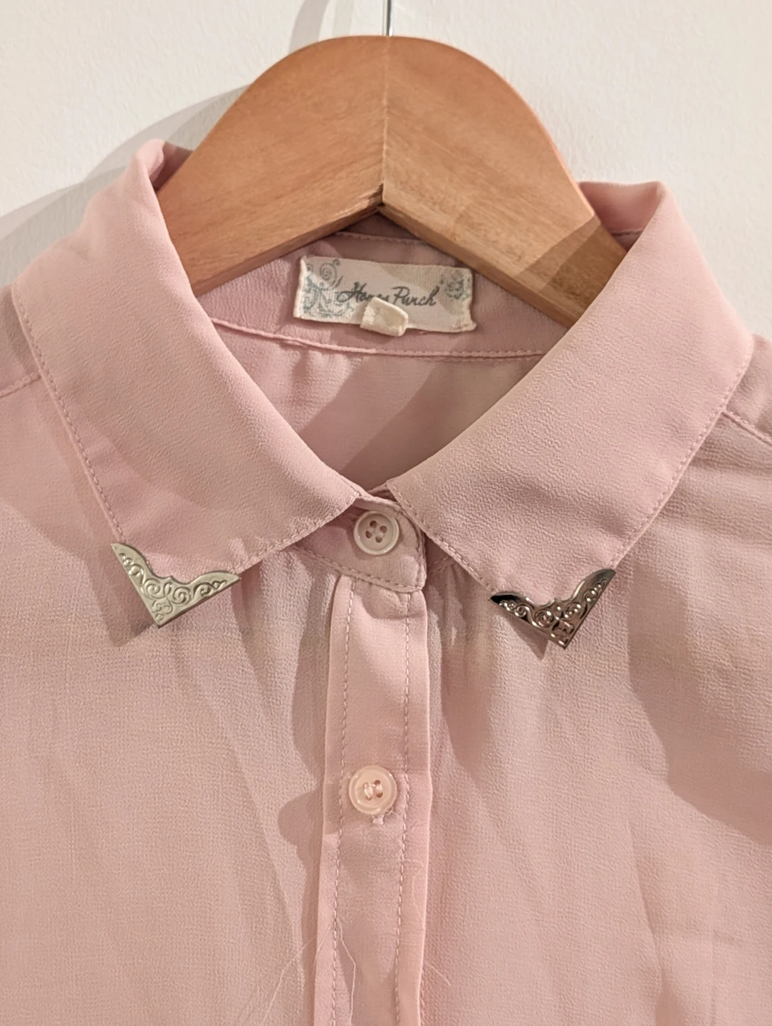 Sheer Pink Blouse with Embellished Collar - Small - photo 2