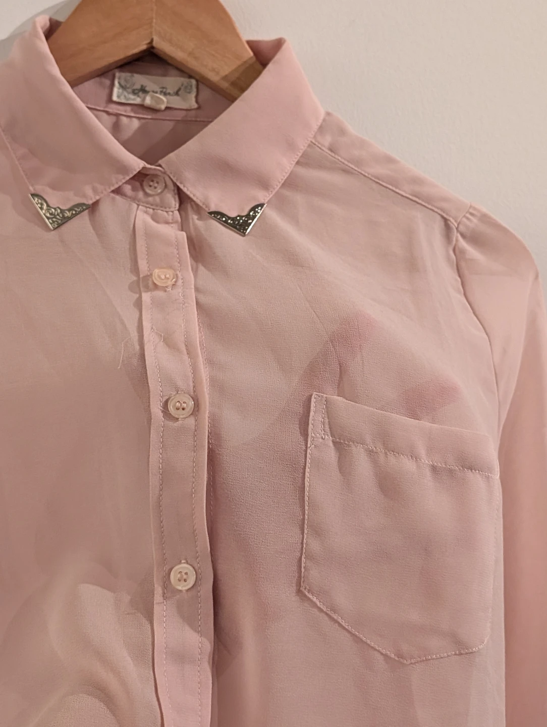 Sheer Pink Blouse with Embellished Collar - Small - photo 3
