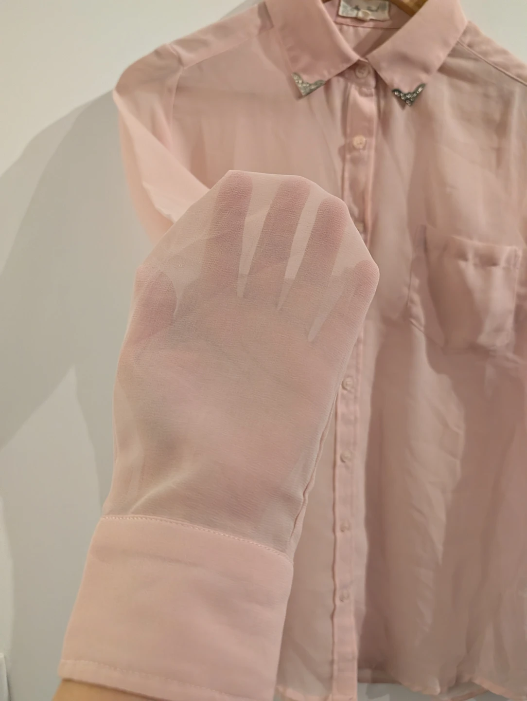 Sheer Pink Blouse with Embellished Collar - Small - photo 4
