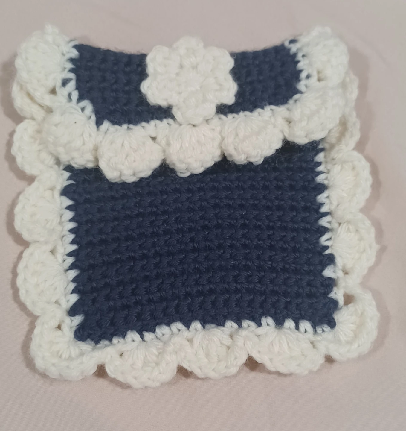 Hand-crocheted Navy Blue & White pouch - photo 3