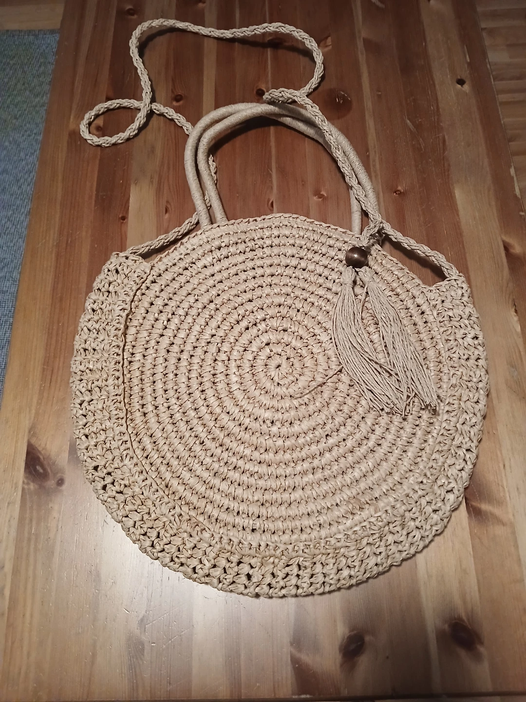 Straw Round Tote Bag with Tassel - photo 2