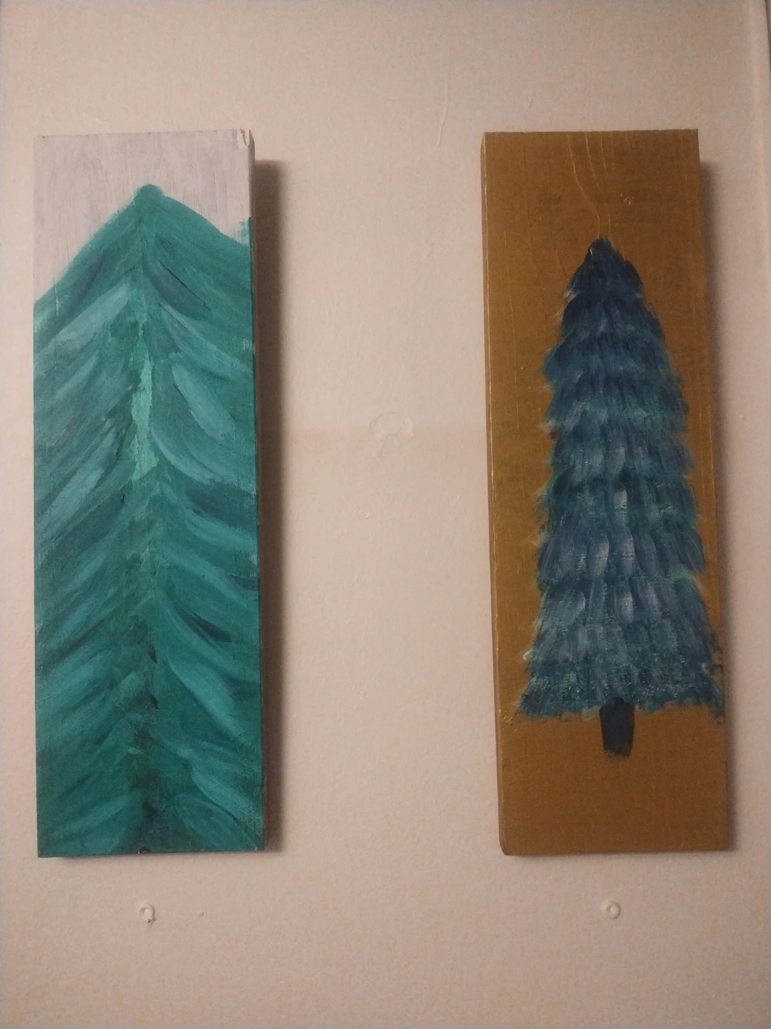 Set of 2 Hand-Painted Tree Art Wood Plaques