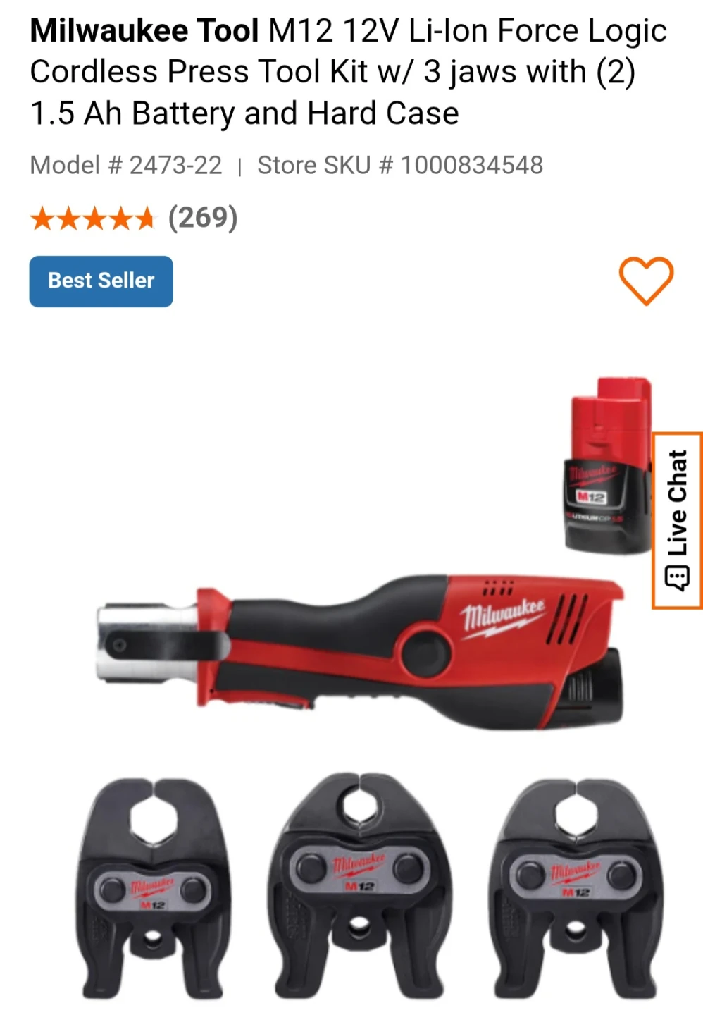 Milwaukee Tool M12 12V Cordless Press Tool Kit w/ 3 Jaws