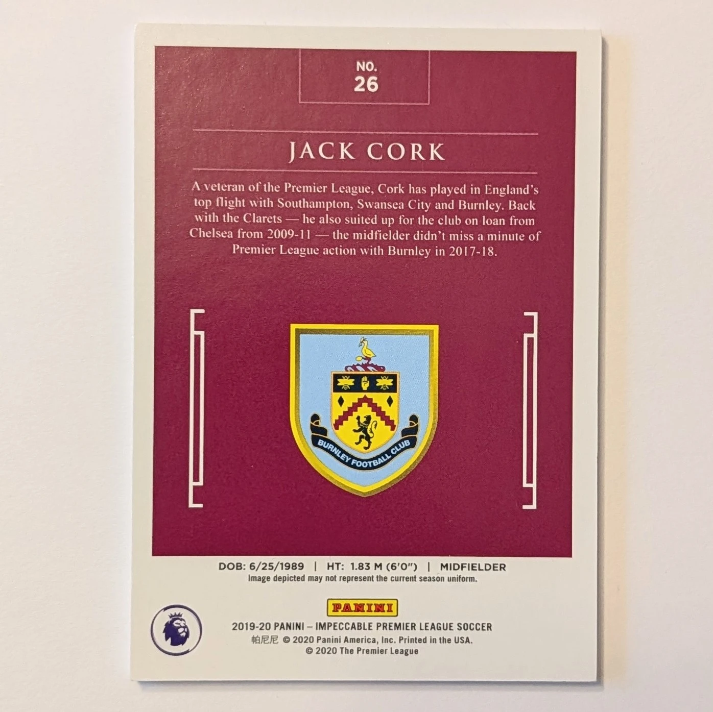 2019-20 Panini Impeccable Jack Cork Burnley FC #11/35 - photo 2