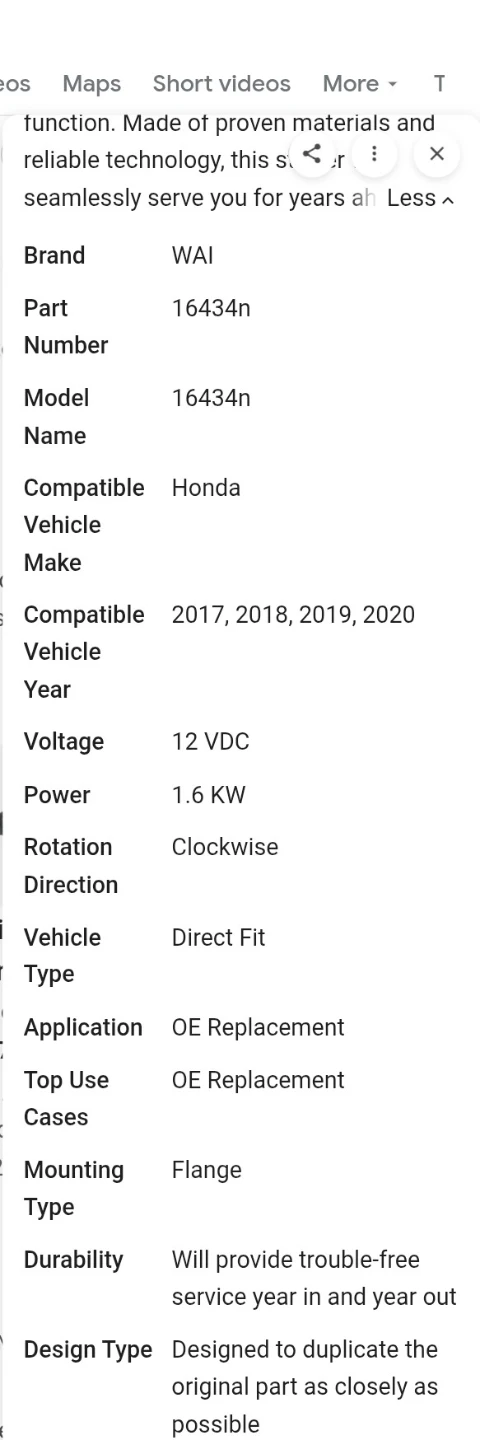 WAI Starter Motor 16434N for Honda 2017-2020 - photo 5