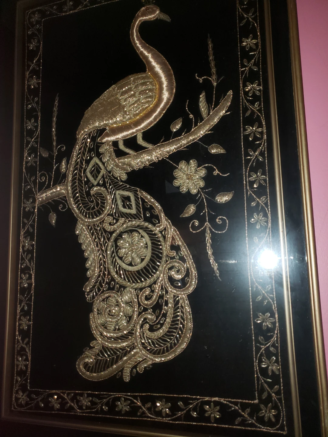 2 Framed Beaded Art - Birds and Peacock