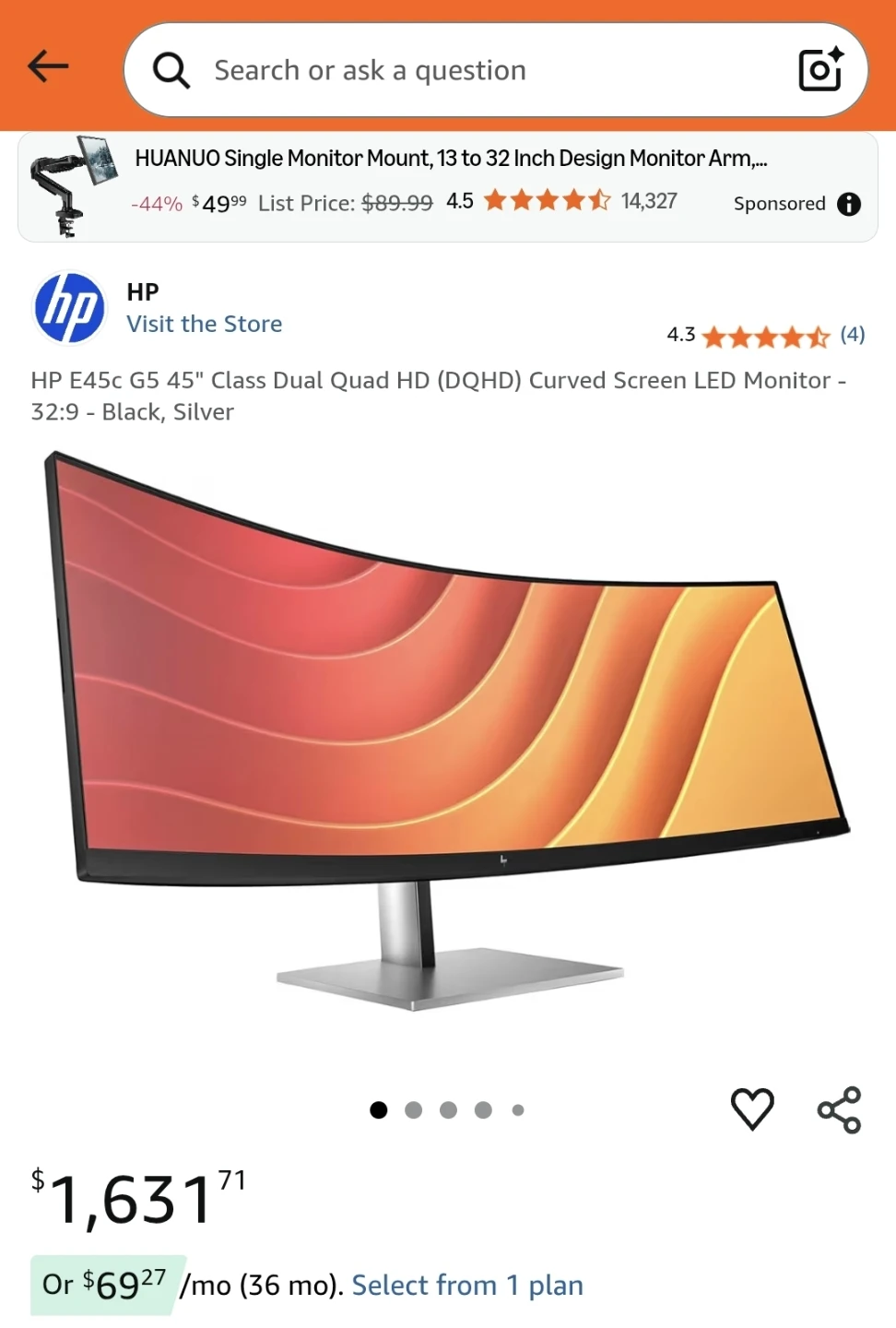 HP E45c G5 45-inch DQHD Curved Screen Monitor - Black
