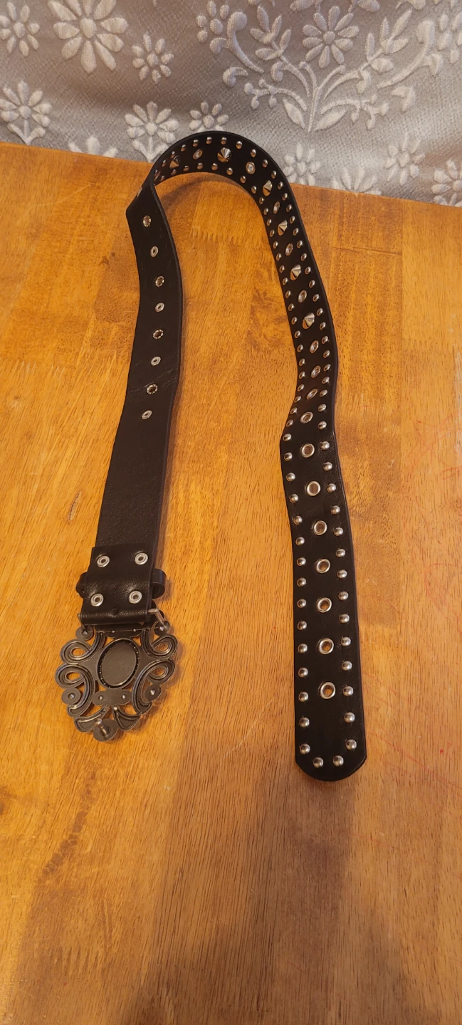 Black Studded Belt with Turquoise Gem Buckle - photo 4