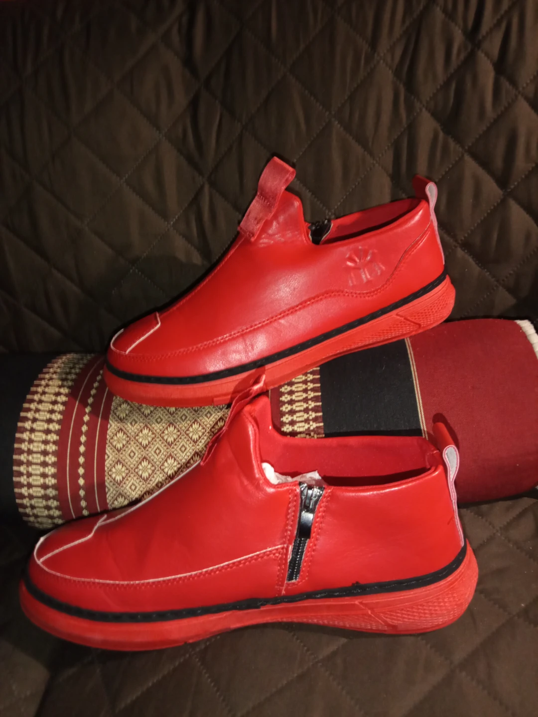 Red Slip-On Shoes with Zipper