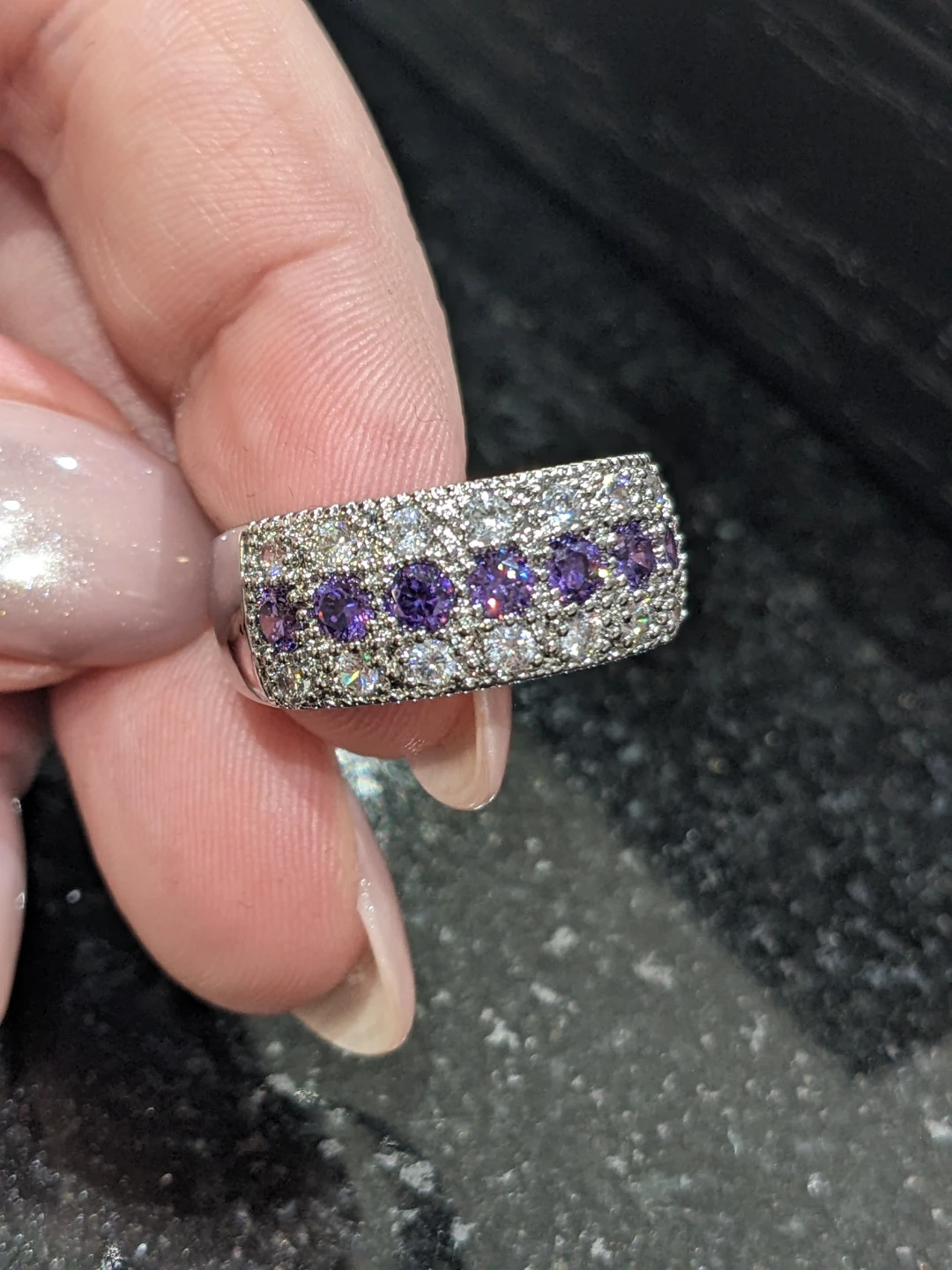 Size 8 Sterling Silver Ring with Purple and White CZ Stones - photo 2