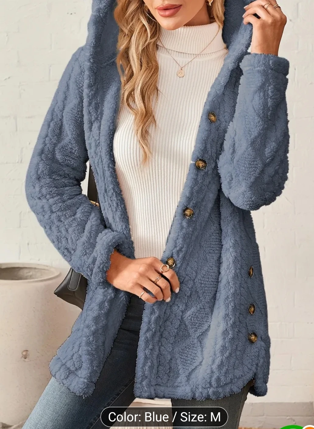 Blue Hooded Fleece Jacket - Size M