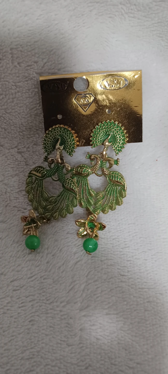 Green Peacock Design Dangle Earrings