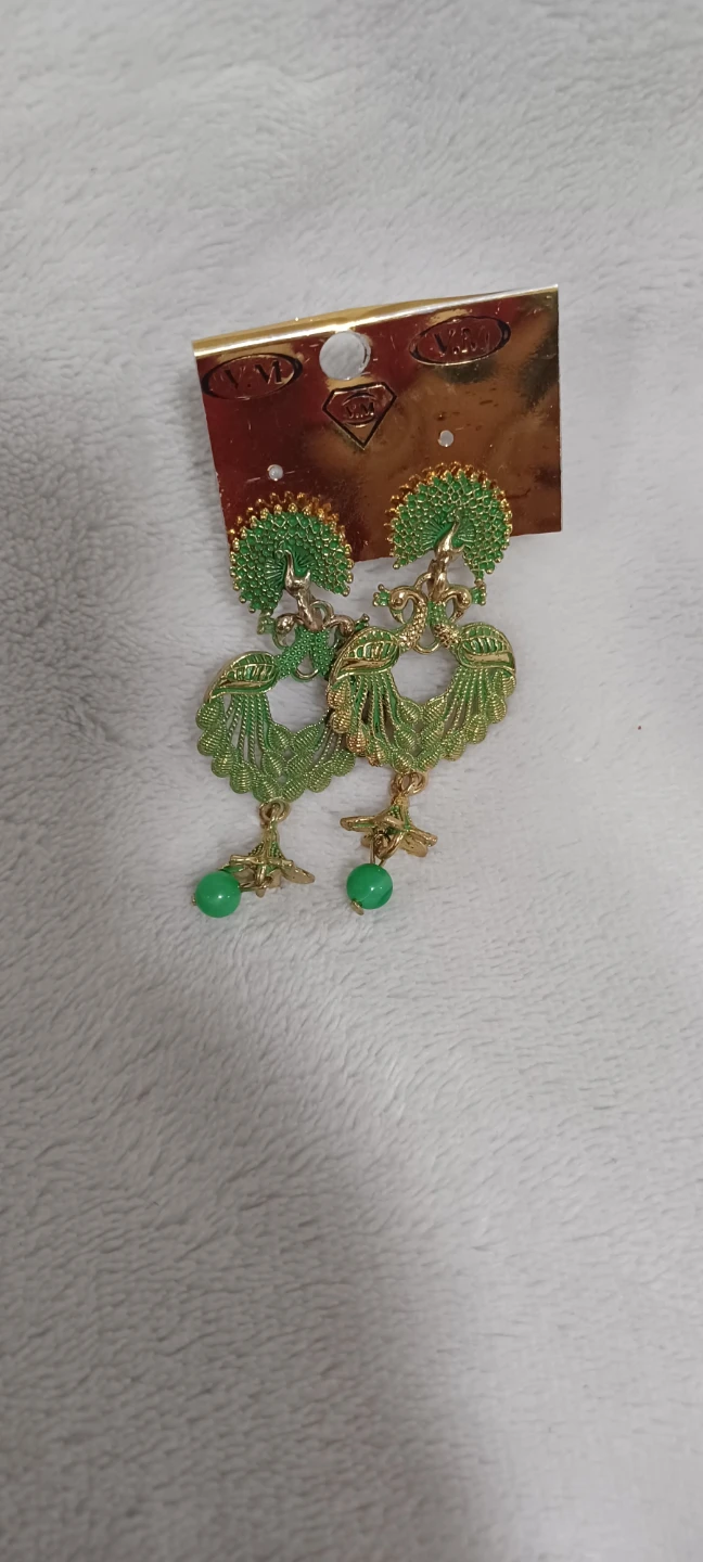 Green Peacock Design Dangle Earrings - photo 2