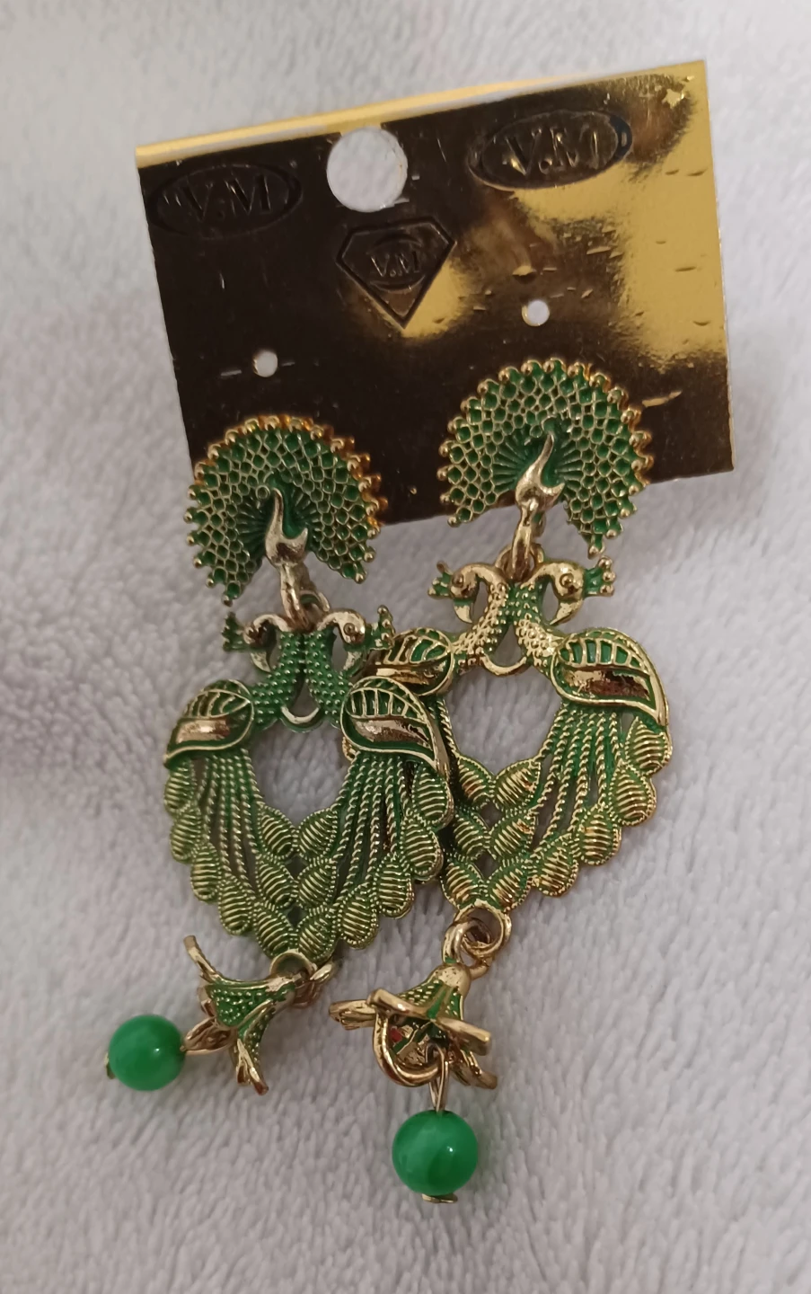 Green Peacock Design Dangle Earrings - photo 4