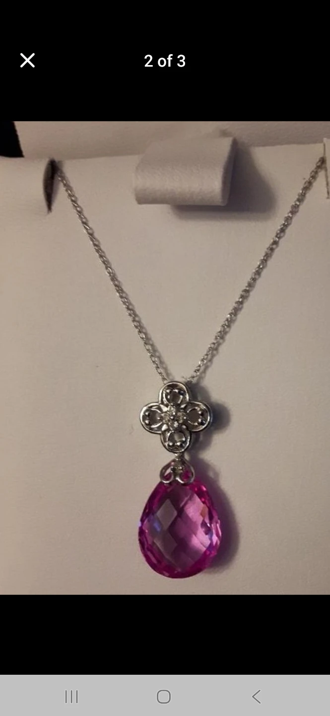 Pink Topaz Teardrop Necklace in White Gold