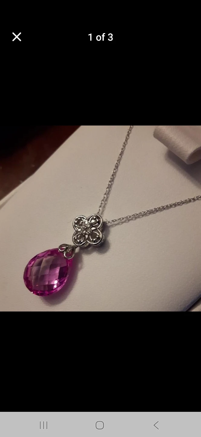 Pink Topaz Teardrop Necklace in White Gold - photo 3