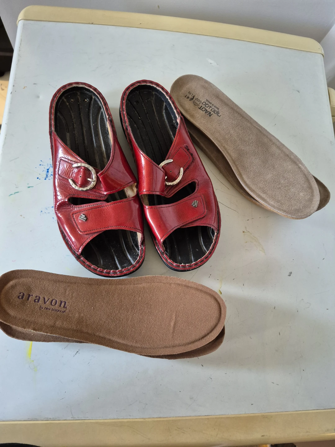 🌱Finn Comfort Women's Red Leather Sandals with Arch Support