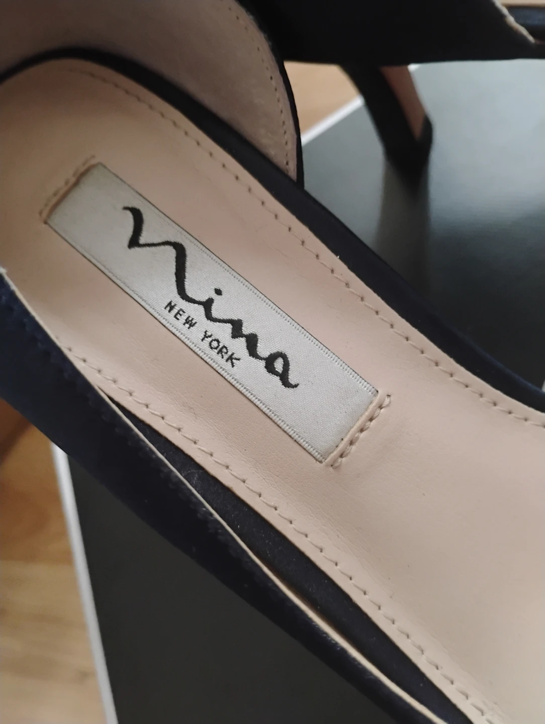 Nina New York Navy Blue Embellished Peep-Toe Heels Size 7 - photo 2