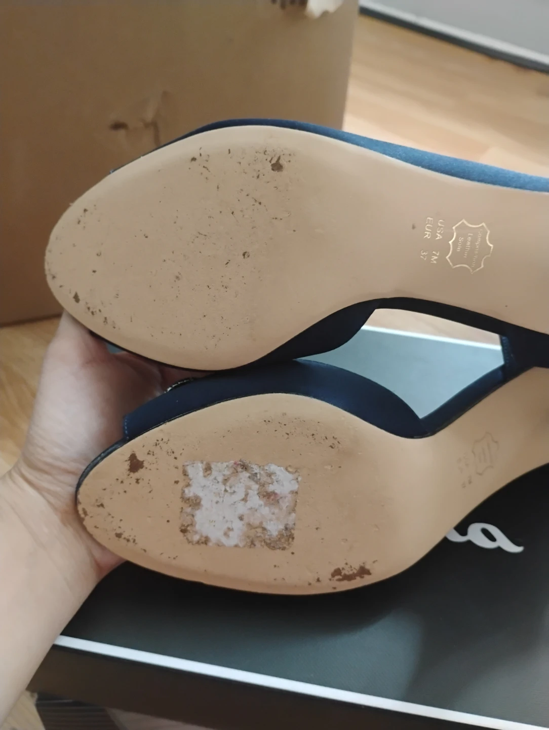 Nina New York Navy Blue Embellished Peep-Toe Heels Size 7 - photo 3
