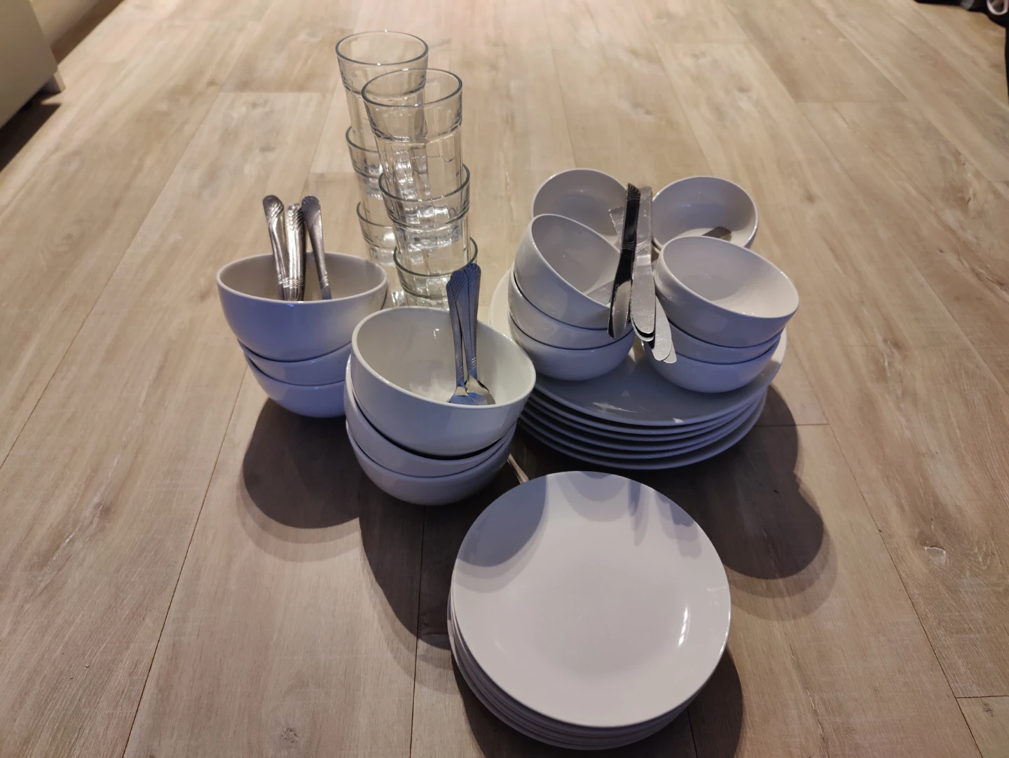 White Dinnerware Set with Glasses