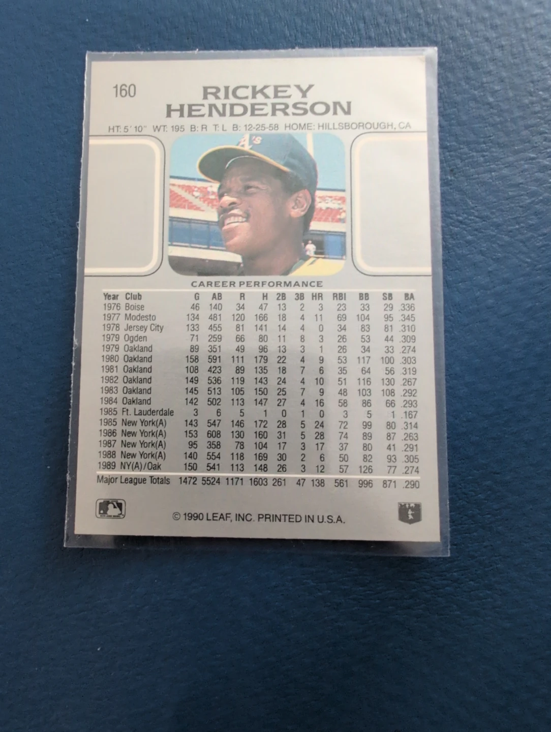1990 Leaf Rickey Henderson Baseball Card #160 - photo 2