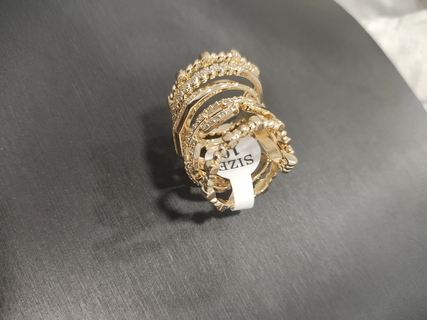 Set of 7 Gold-Tone Stacking Rings with Rhinestones - photo 3