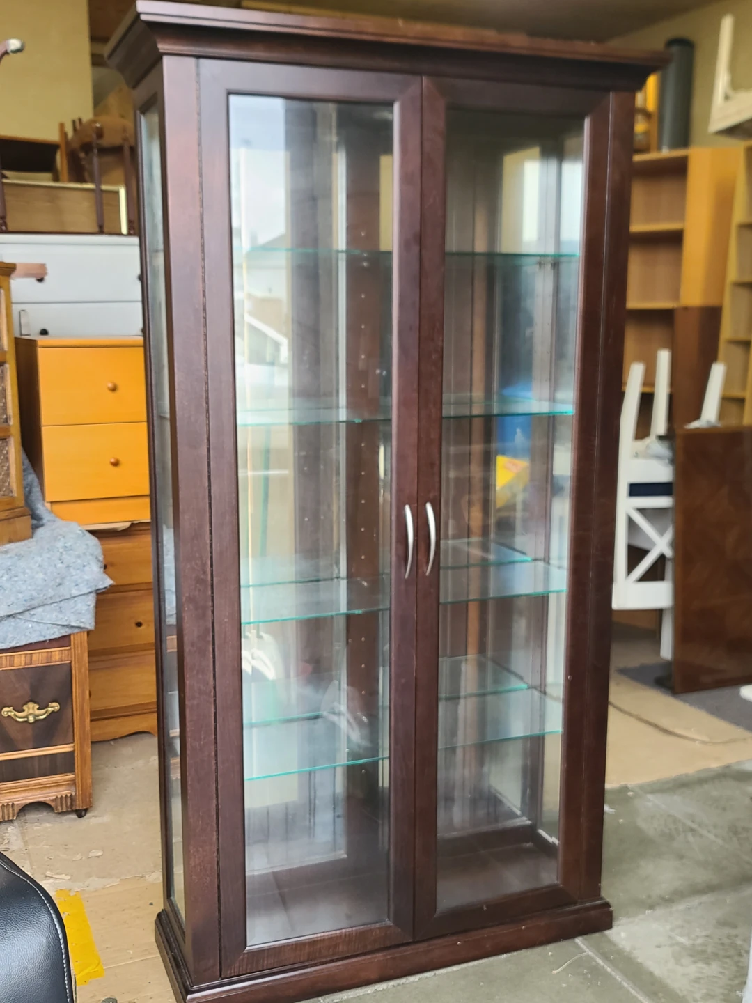 Dark Wood Display Cabinet with Glass Shelves