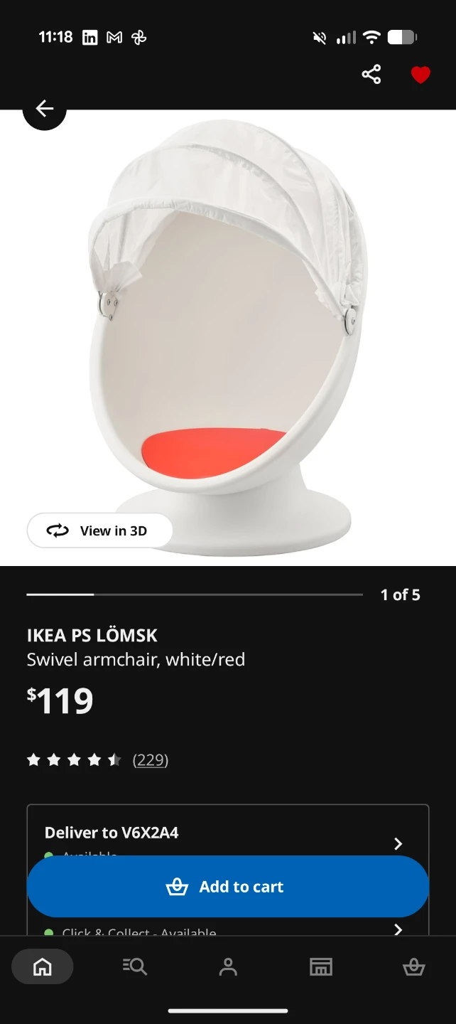 IKEA PS LÖMSK Swivel armchair, white/red - photo 2