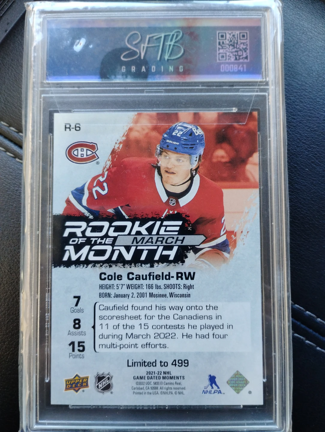 🥕 2021-22 Cole Caufield Rookie of the Month Graded Card - photo 2
